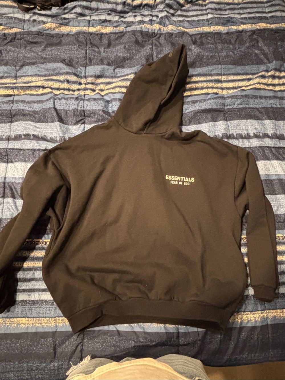 Fear of God Essentials Black Pullover Hoodie with Small Chest Logo